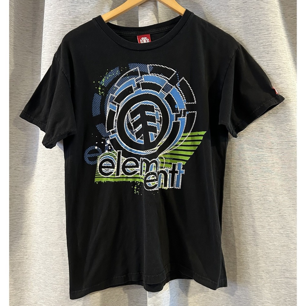 Vintage Element Skateboards T Shirt Size Medium Faded Black Spellout Y2K